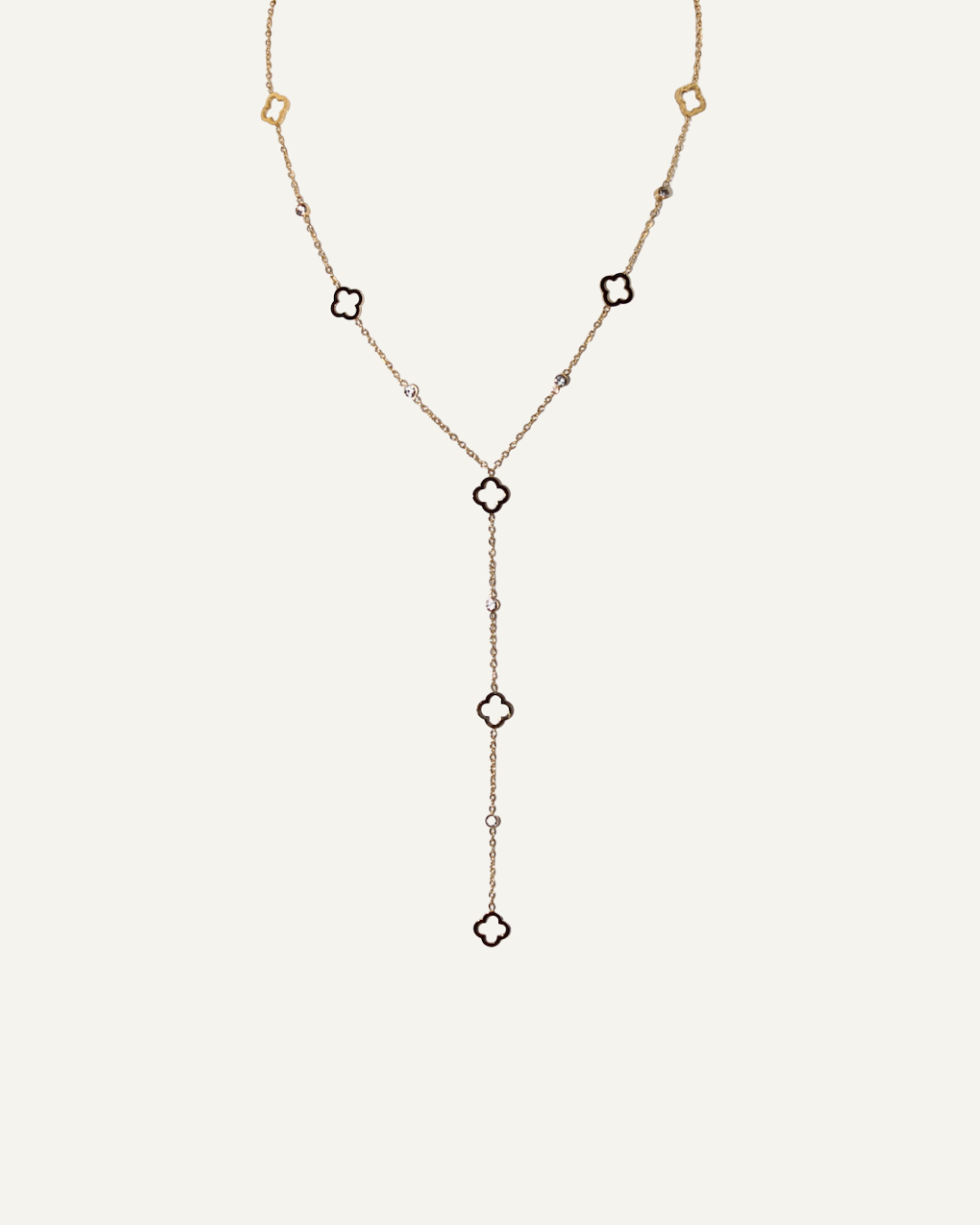 Chance | Collier tréfles long acier inoxydable et zircons
