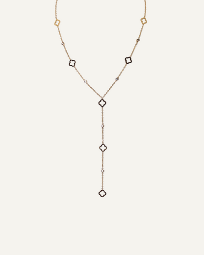 Chance | Collier tréfles long acier inoxydable et zircons