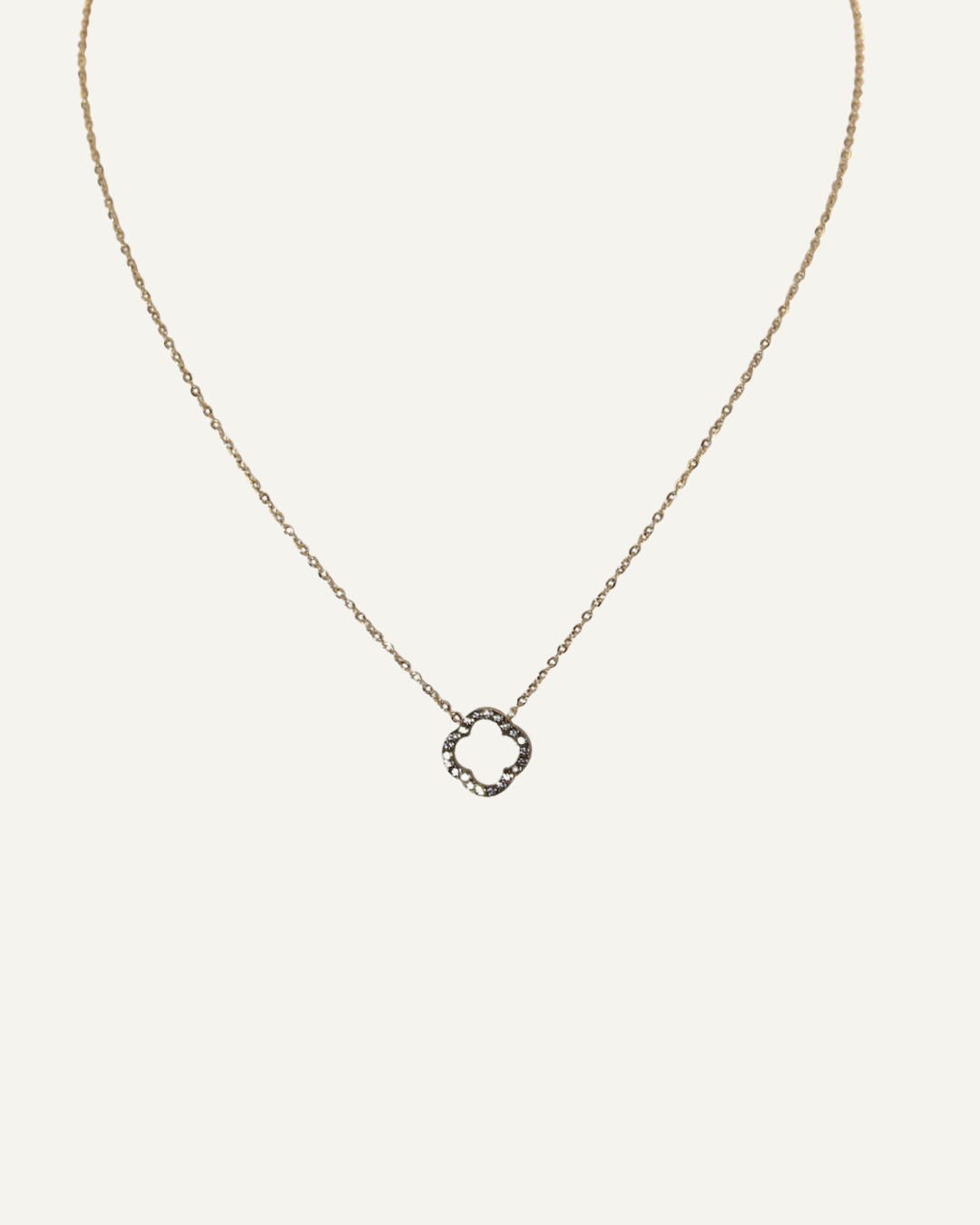 Ivy | Collier fin trèfle avec strass acier inoxydable et zircons