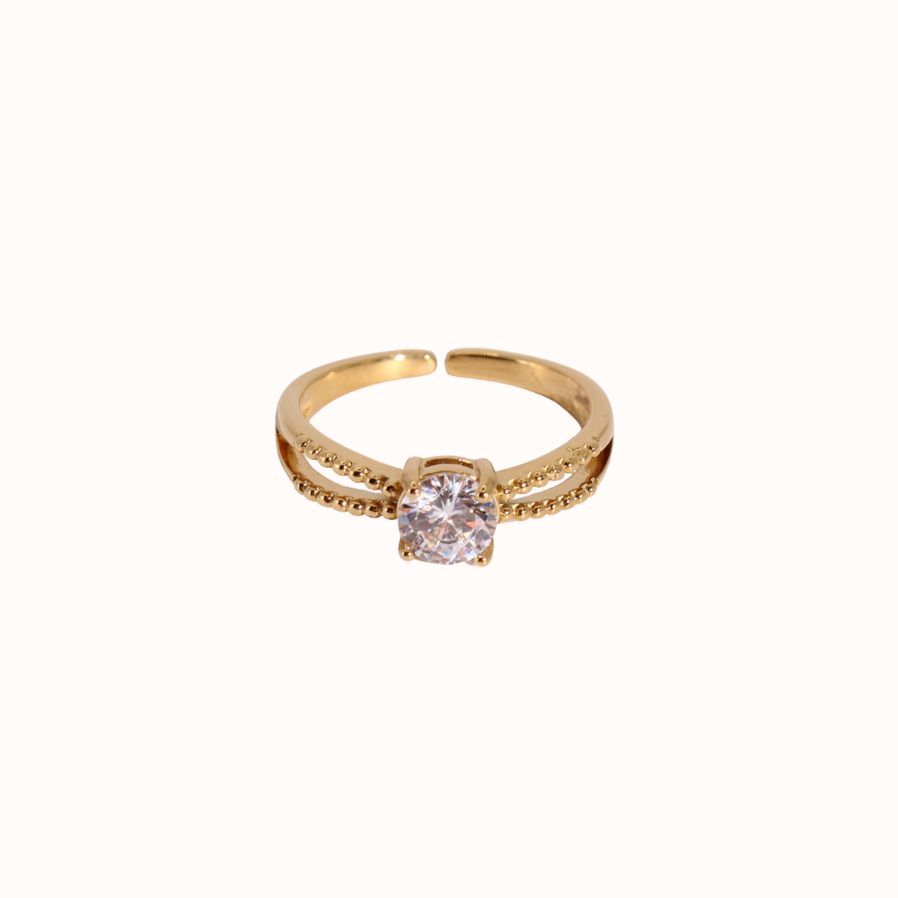 Solitaire | Bague en acier inoxydable et zircons